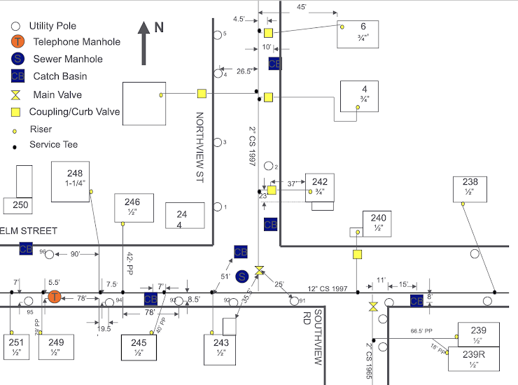 Northview St & Elm St Utility Map